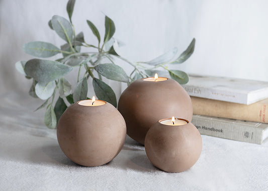 Clay Brown Round Concrete Tealight Holder
