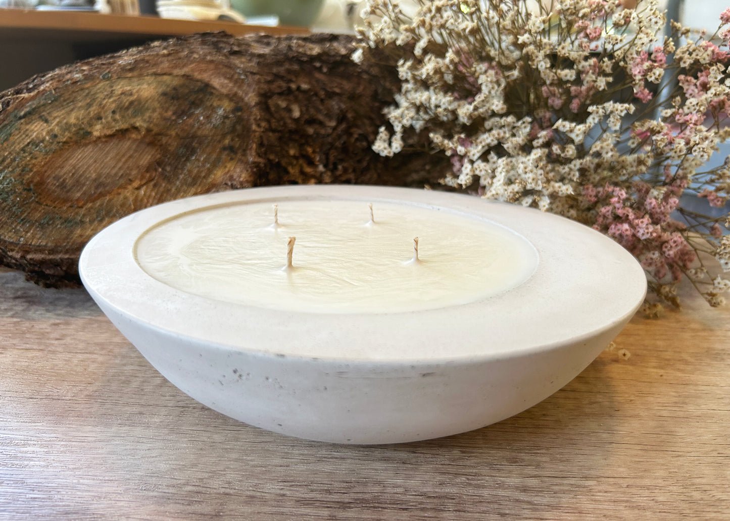 Ash White Oval Concrete Candle