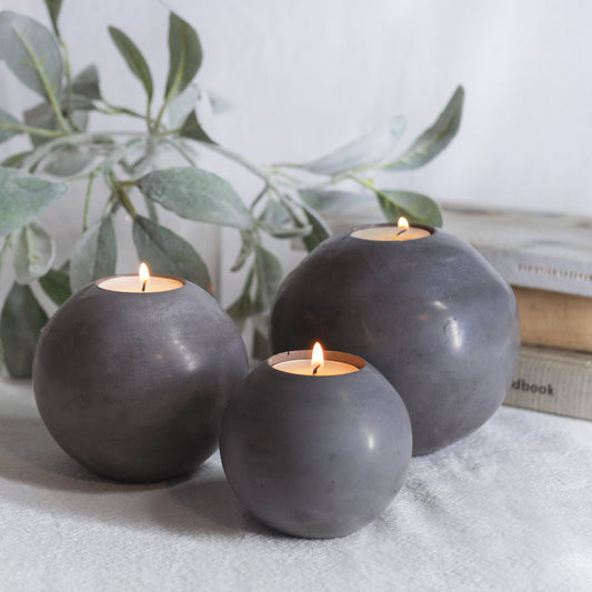 Charcoal Round Concrete Tealight Holder